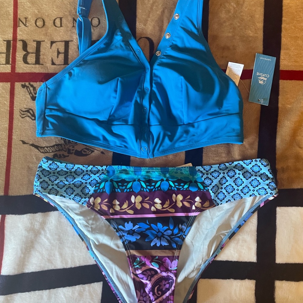 Cupshe Teal and Patterned Bikini Set